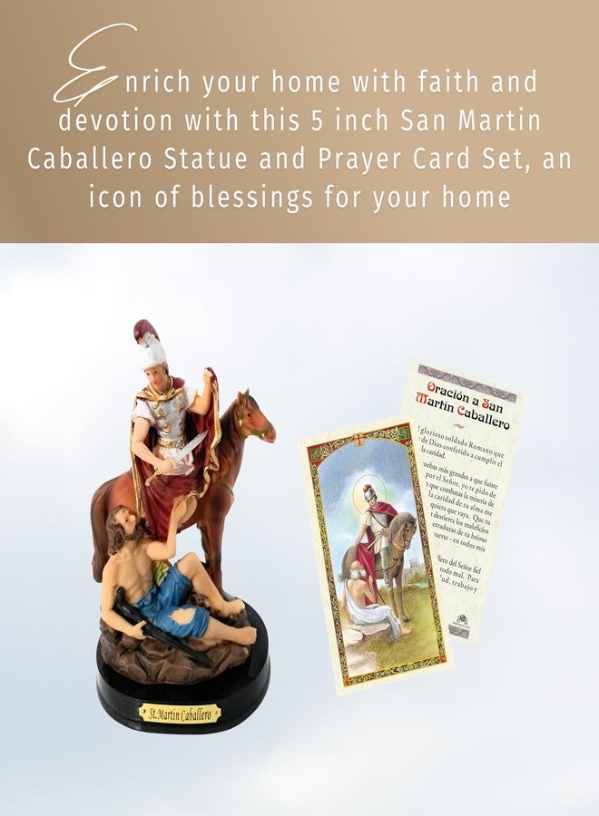 Trendzeen San Martin Caballero Statue - 5 Inch Saint Martin Statue for Home Decor, Altar - Catholic Card Set of 2 Items - Image 2